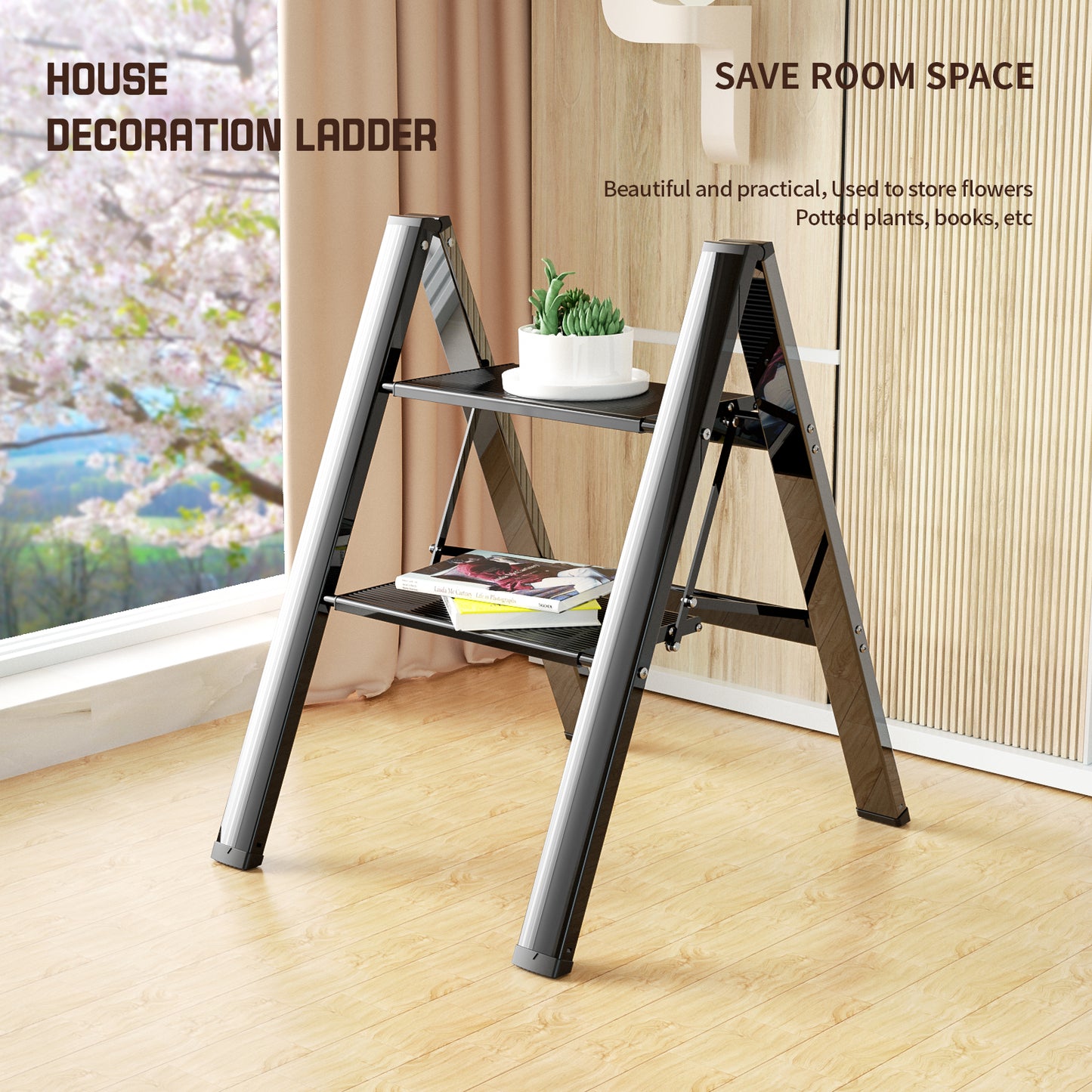 Culaccino Step Ladder Folding 2 Step Stool,Black