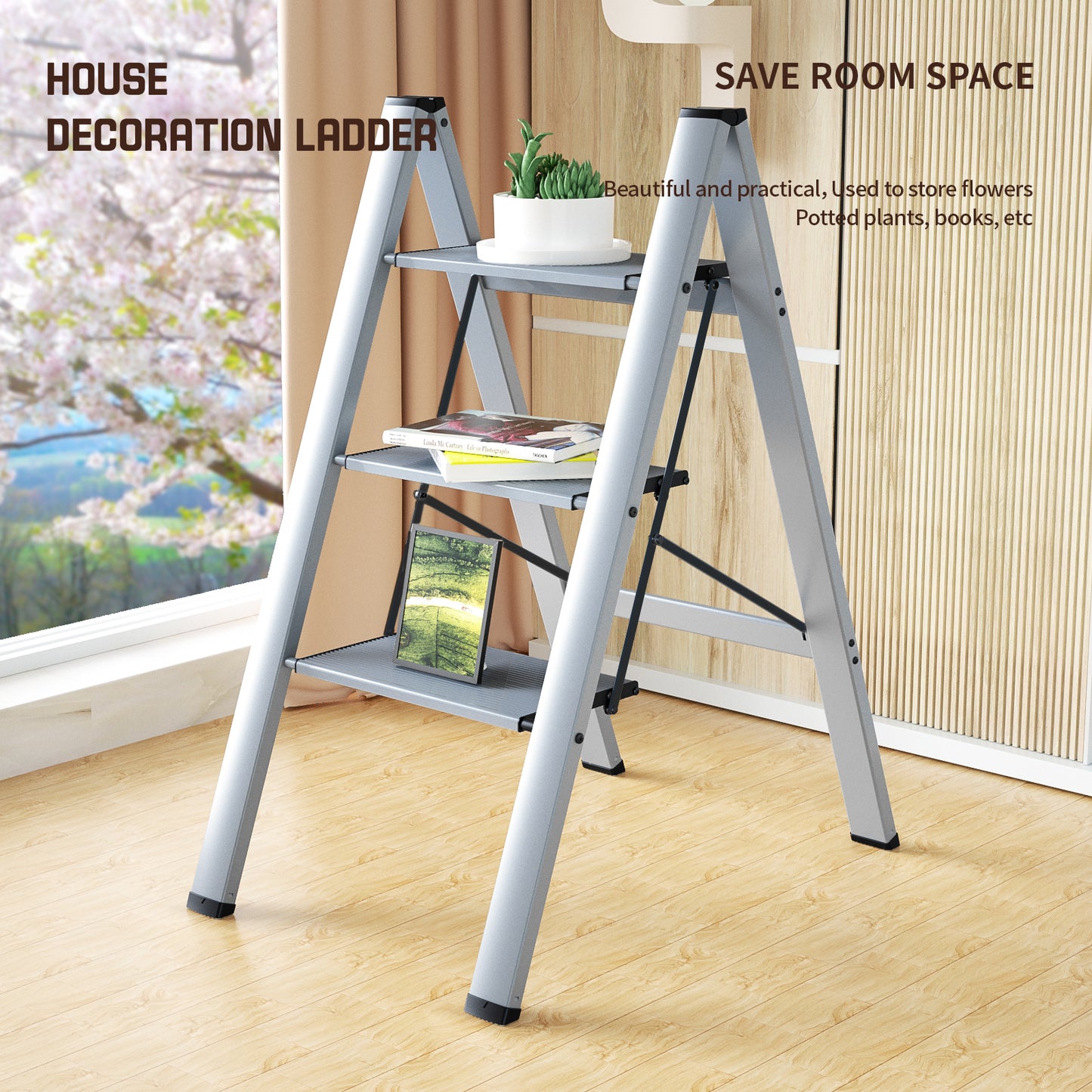 Culaccino 3 Step Ladder Aluminum Lightweight Sliver Ladder