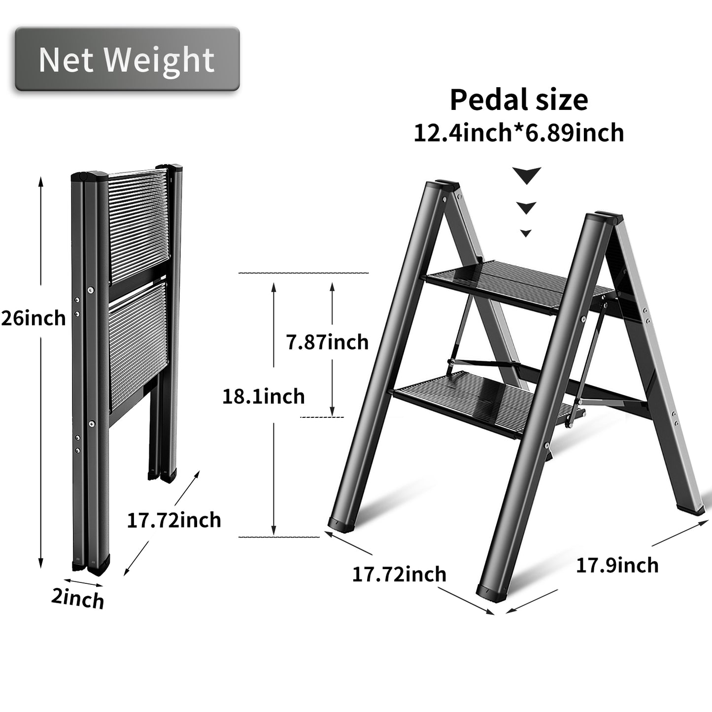 Culaccino Step Ladder Folding 2 Step Stool,Black