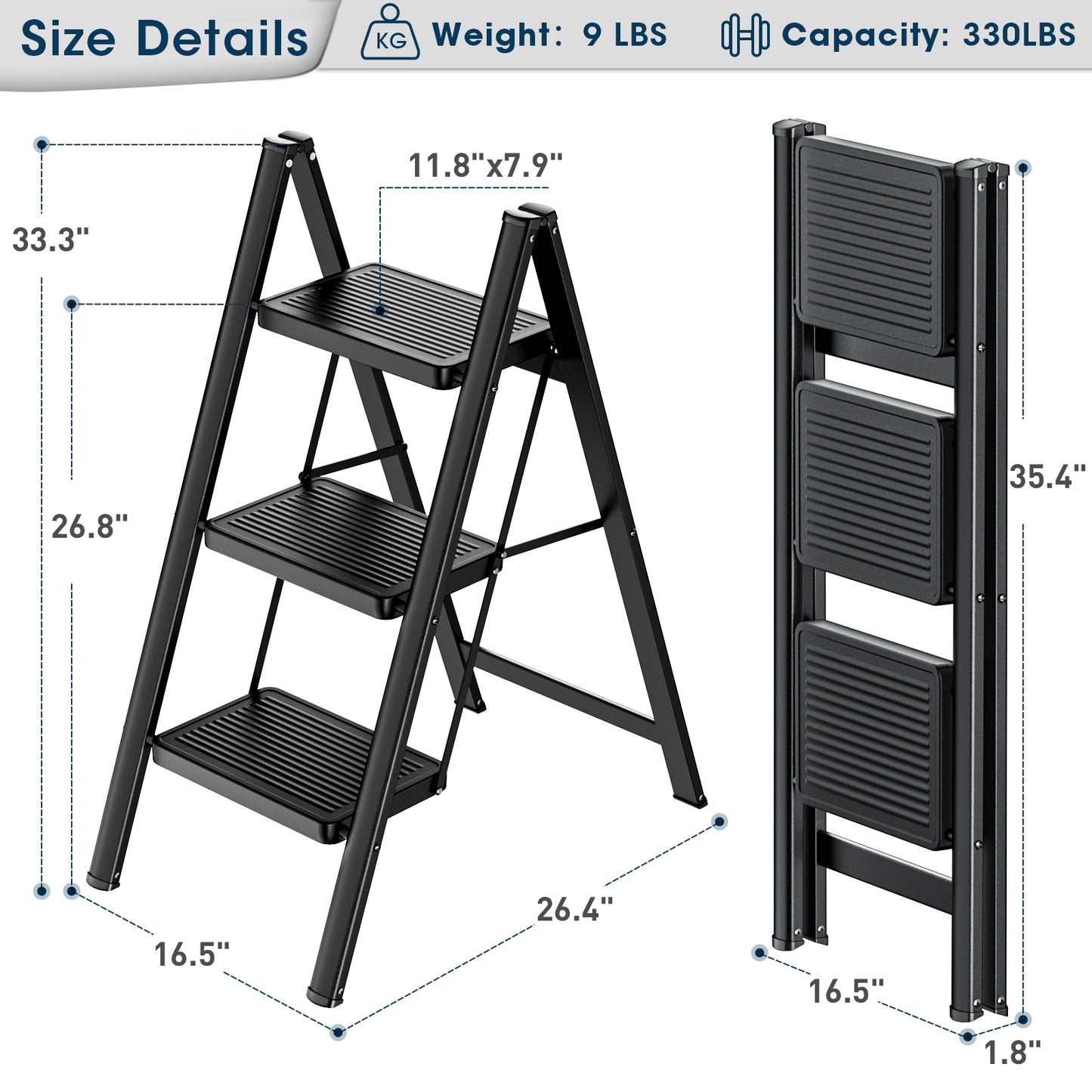 Culaccino Step Ladder 3 Step Black & White