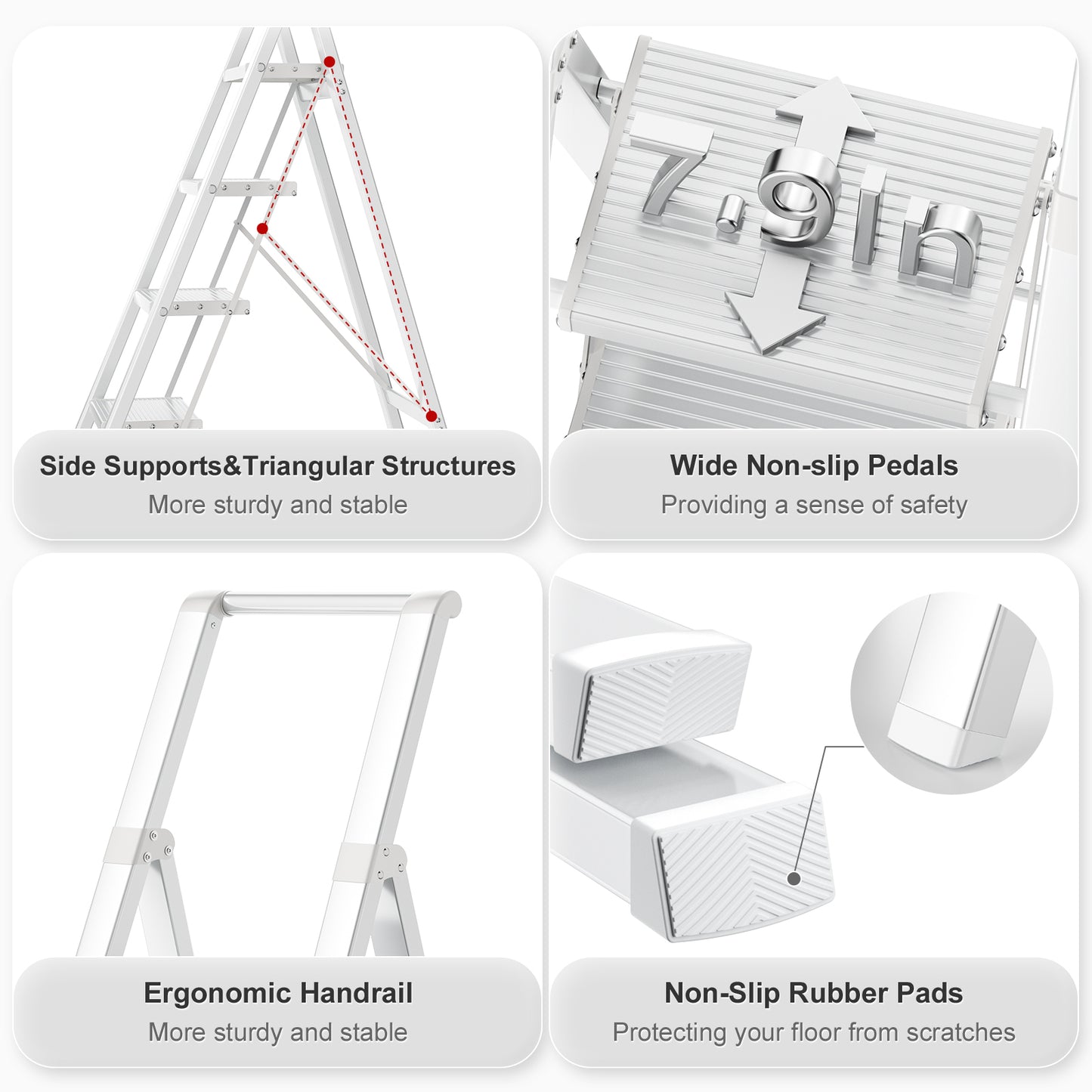 Culaccino Step Ladder 4 Step Folding Step Stool Silver White