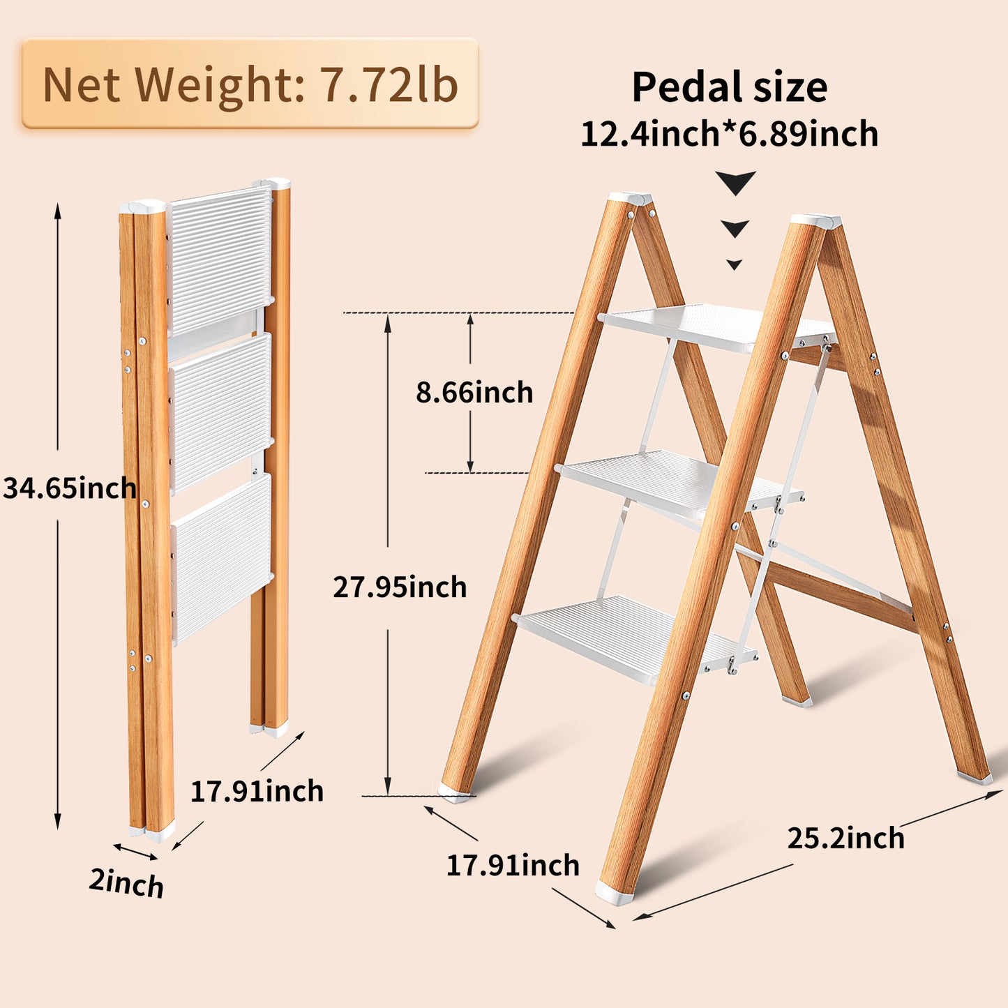 Culaccino 3 Step Stool Woodgrain Stepladder