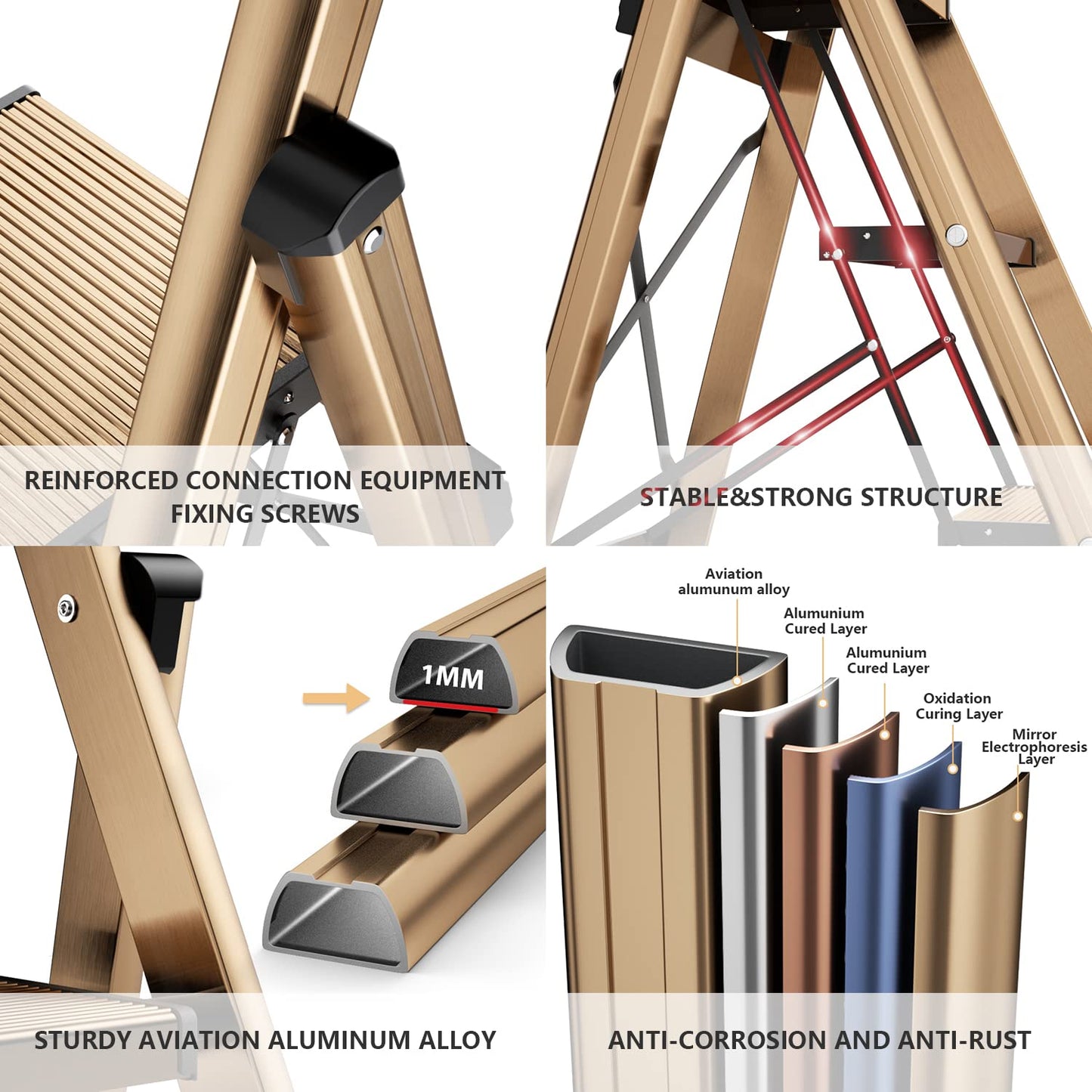 Culaccino 4 Step Ladder with Handgrip Brown Gold