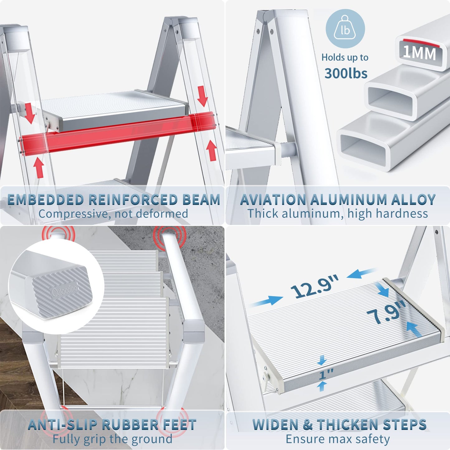 Culaccino 3 Step Ladder White Plus