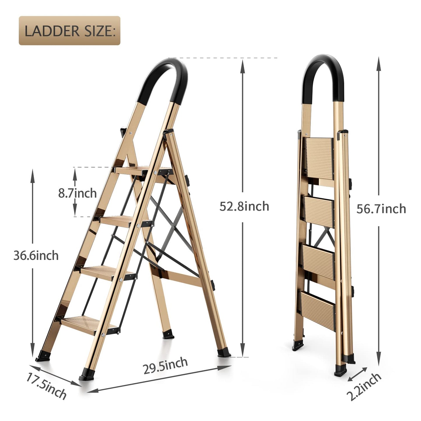 Culaccino 4 Step Ladder with Handgrip Brown Gold