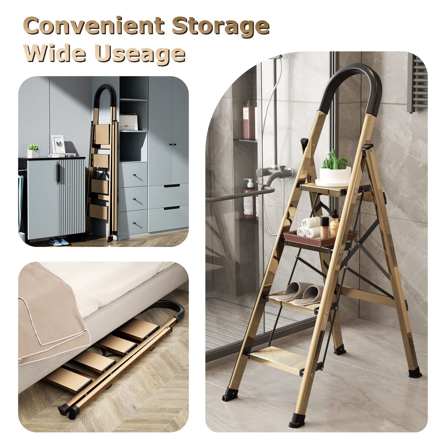 Culaccino 4 Step Ladder with Handgrip Brown Gold